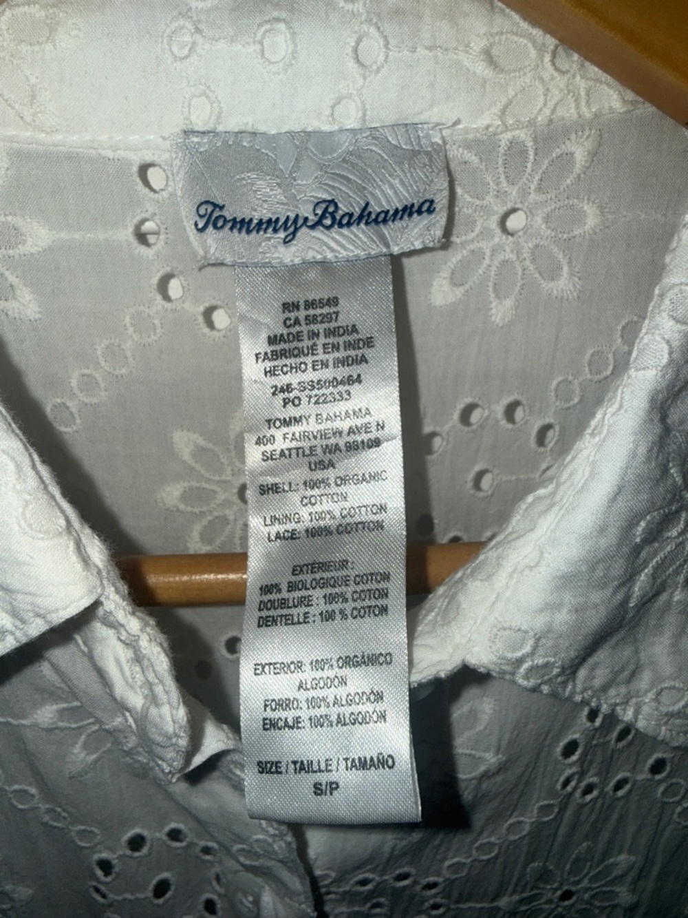 Tommy Bahama Harbor Eyelet Shirt Swim Cover-Up - S - Picture 5 of 6